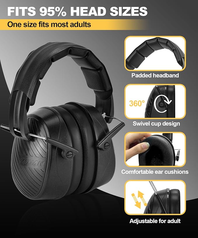 ZOHAN 019 Noise Cancelling Headphones for Adult - NRR 28dB Hearing Protection for Working, Shooting, Mowing, Autism