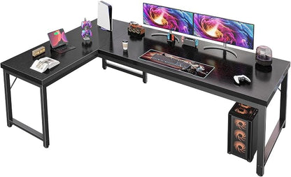 Huuger 63 Inch L Shaped Desk with 0.95 Inch Thicker Desktop, Reversible Computer, Larger Corner Office Gaming Desk, Robust Metal Frame, for Home Office, Study, Black