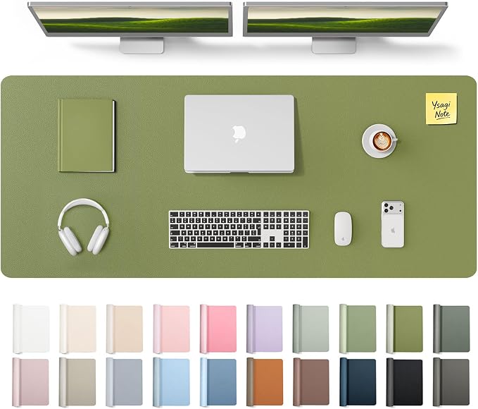 YSAGi Leather Desk Pad Protector, Office Desk Mat, Large Mouse Pad, Non-Slip PU Leather Desk Blotter, Laptop Desk Pad, Waterproof Desk Writing Pad for Office and Home (Green,55" x 17.2")