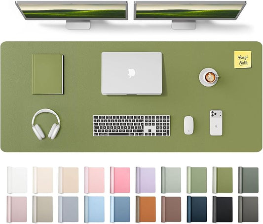 YSAGi Leather Desk Pad Protector, Office Desk Mat, Large Mouse Pad, Non-Slip PU Leather Desk Blotter, Laptop Desk Pad, Waterproof Desk Writing Pad for Office and Home (Green,55" x 17.2")