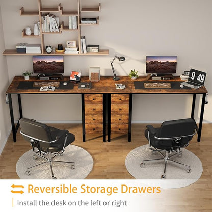 DLisiting 47 Inch Computer Office Desk - Home Office Desk with Storage Fabric Drawers, Simple PC Writing Work Desks for Bedroom Boys Girls Teens Childrens, Rustic Brown