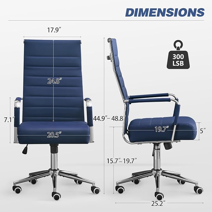 JOMEED Office Desk Chair, Leather Conference Room Chairs with High Back,Wheels and Arms,Blue
