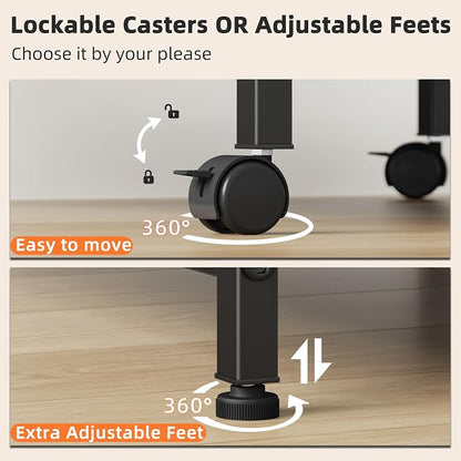 YAOHUOO 3 Tier Large Printer Stand with Power Outlet/Adjustable Shelf | 23.6"x19.6" Large Top,Fit 2-3 printers,Rolling Cart with Wheels,Table for Home Office,Fit 3D Printer/Heat Press/Laser,Black