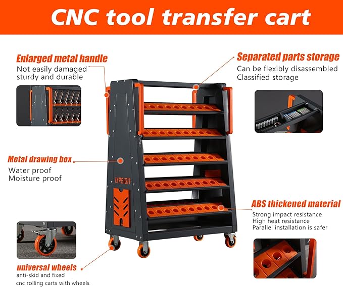HSK50 CNC Tool Cart-120 Cap, 5-Tier CNC Rolling Carts with Wheels，40 Taper Tool Holder, CNC Mobile Tool Holder, CNC Tool Organizer, CAT 40 Tool Holder Set for StorehouseFactory Garage