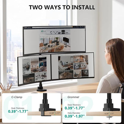 WALI Triple Monitor Mount for up to 49 inch Ultrawides on Top Bracket and 34 inch Screens on Side Brackets, Tall Triple Monitor Stand for Desk, Heavy Duty Monitor Arm up to 33 lbs (GSDM003XLN), Black