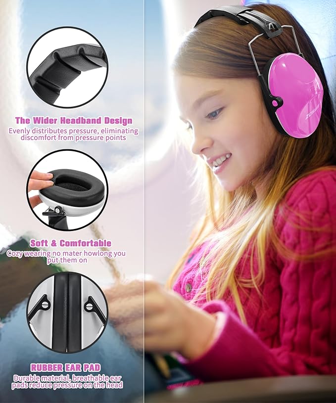 ZOHAN 032 Kids Noise Canceling Headphones - 25dB NRR Kids Ear Protection Earmuffs for School, Monster Jam, Fireworks, Travel, Air Show, Concert, Autism - Pink