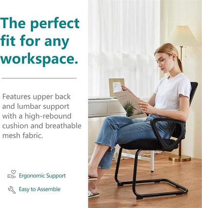 DUMOS Office Desk Chair with Sled Base Set of 2, Ergonomic Executive Mesh Computer Chairs with Lumbar Support for Home Bedroom Waiting Reception Guest Student