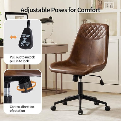 DUHOME Modern PU Leather Office Chair Desk Chair Swivel Computer Chair Yellowish-Brown