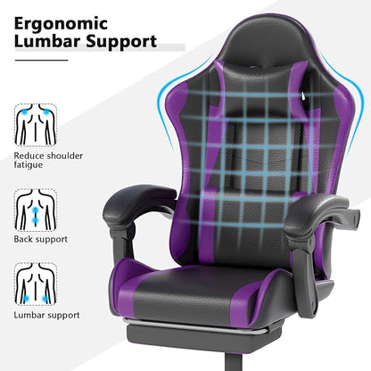 OS MOTOR Gaming Chair with Headrest and Lumbar Support, Ergonomic High Back Office Chair, Racing Style Executive Computer Desk Chair, Leather Adjustable Swivel Task Chair for Home Office (Purple)