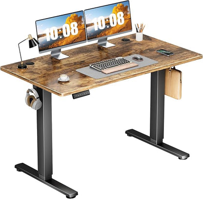 Sweetcrispy Electric Standing Desk Adjustable Height, 48x24 Inch Sit Stand Up Home Office Desks Computer Workstation PC Work Table with 3 Memory Preset Splice Wood Board Metal Frame, Rustic