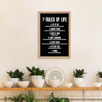 YWJKWLGS 7 Rules of Life Wall Art, 11x16 Framed, Motivational Quote Decor for Office