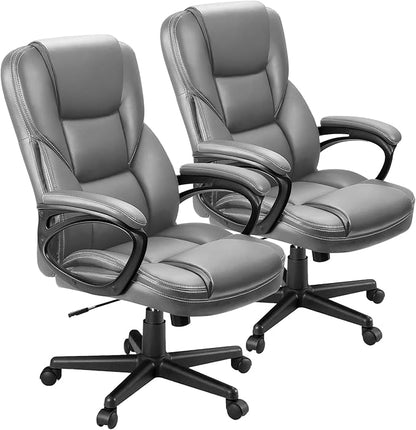 Furmax Office Executive Chair High Back Adjustable Managerial Home Desk Chair, Swivel Computer PU Leather Chair with Lumbar Support (2, Gray)