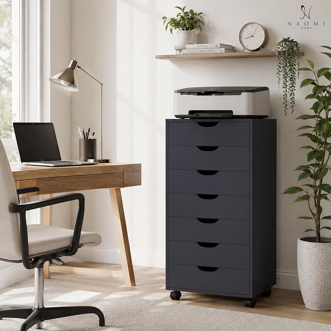 Naomi Home Debbie Office File Cabinet with 7 Drawers, Rolling Storage Organizer for Home Office & Workspace