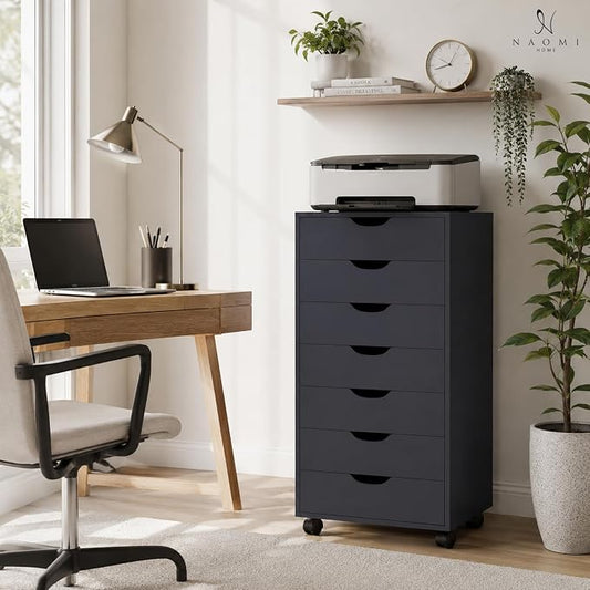 Naomi Home Debbie Office File Cabinet with 7 Drawers, Rolling Storage Organizer for Home Office & Workspace