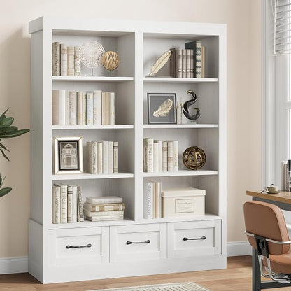 Garvee 74.5" Tall Bookshelf with Double Storage, 6-Tier Large Bookshelf, Double Wide Bookshelves w/ 12 Cubbies, Wide Freestanding Bookcases for Livingroom Office Library (White, 64"H*47.2"L*11.8"D)