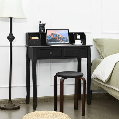 Giantex Writing Desk with 4 Drawers, Removable Floating Organizer 2-Tier Mission Home Computer Vanity Desk for Apartment Small Space (Black)