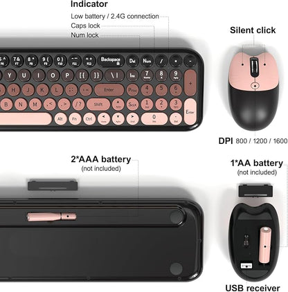 MOFII Wireless Keyboard and Mouse Combo, Compact Small Keyboard with Large Print, 2.4GHz Retro Typewriter Keyboard, Quiet Click Mouse for PC, Laptop, Desktop, Windows (BlackBerry Gradient)