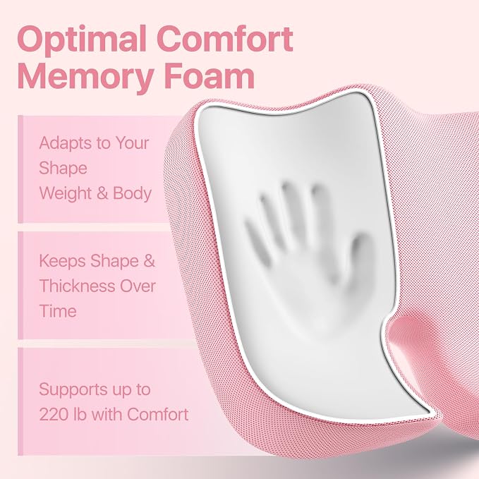 CJACSOC Seat Cushion, Extra Large Memory Foam Cushion for Office Chair Cushions, Ergonomic Cushions Pad Pillow for Pressure Relief Sciatica & Pain Relief for Long Sitting, Pink