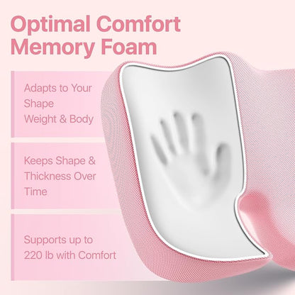 CJACSOC Seat Cushion, Extra Large Memory Foam Cushion for Office Chair Cushions, Ergonomic Cushions Pad Pillow for Pressure Relief Sciatica & Pain Relief for Long Sitting, Pink