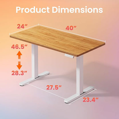 HUANUO Electric Standing Desk,40" x 24" Height Adjustable Desk, 4 Memory Height Settings, Sit to Stand Up Desk for Home Office, with Headphone Hook, Cable Manager, Light Vintage Brown
