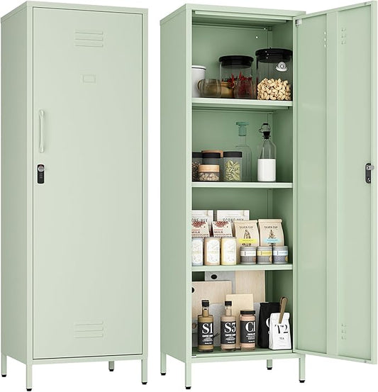 Steehoom Metal Storage Cabinet for Employees, Tall Metal Locker Lockable Locker Cabinet Pantry Cabinet with 3 Adjustable Shelves for School, Office, Garage (Green, H59.06'')
