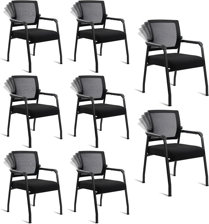 KLASIKA Desk Chair No Wheels with Adjustable Mesh Backrest, Arm Chair with Ergonomic Lumbar Support and Thickened Seats Cushion, Waiting Room Chairs for Office School Church Guest Reception, 8PACK