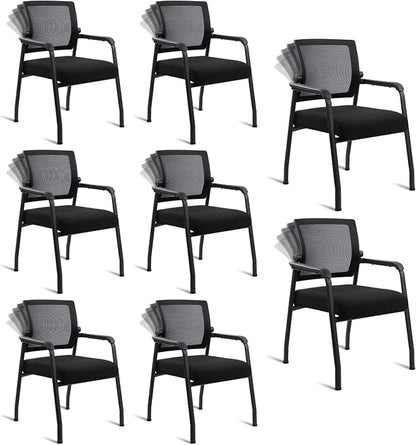 KLASIKA Desk Chair No Wheels with Adjustable Mesh Backrest, Arm Chair with Ergonomic Lumbar Support and Thickened Seats Cushion, Waiting Room Chairs for Office School Church Guest Reception, 8PACK