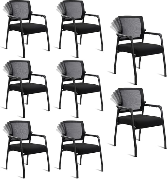 KLASIKA Desk Chair No Wheels with Adjustable Mesh Backrest, Arm Chair with Ergonomic Lumbar Support and Thickened Seats Cushion, Waiting Room Chairs for Office School Church Guest Reception, 8PACK