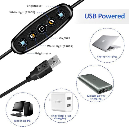Cyezcor Video Conference Lighting Kit， Clip on Light Reading Lights， Ring Light, 360 ° Flexible Gooseneck Bed Night Light ，Computer Laptop Video Conferencing