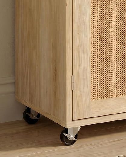 Lateral File Cabinets for Home Office, 2 Drawer and Doors Filing Cabinet with Lock, Wide Rattan Filing Organization Storage Cabinets with Printer Stand for Hanging Files/A4/F4 Size, Natural Wood