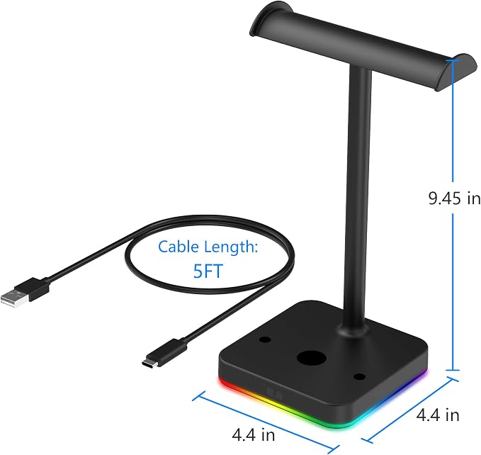 KAFRI RGB Dual Headphone Stand with Wireless Charger Desk Gaming Double Headset Holder Hanger Rack with 10W/7.5W QI Charging Pad - Suitable for Gamer Desktop Table Game Earphone