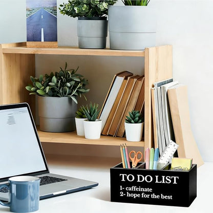 Funny Pen Pencil Holder for Desk, Funny Office Gifts for Coworkers Women Men, to Do List Wooden Box Sign Organizer for Office Workplace Desk Accessories Tabletop Decorations