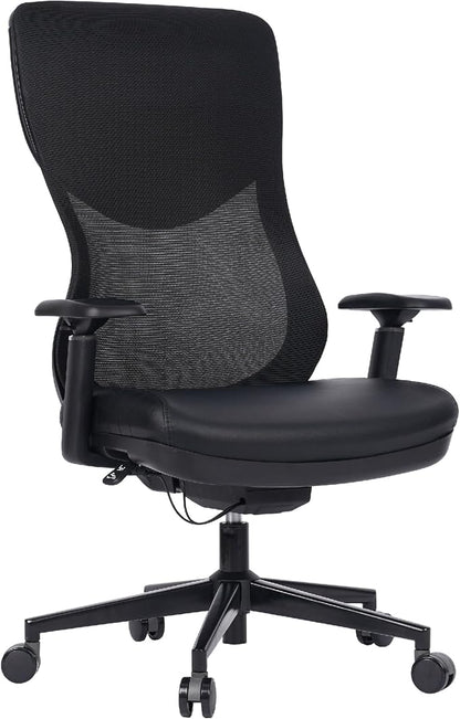 WorkPro® Fortimo Ergonomic Mesh/Vegan Leather High-Back Executive Chair, Black/Black, BIFMA Compliant