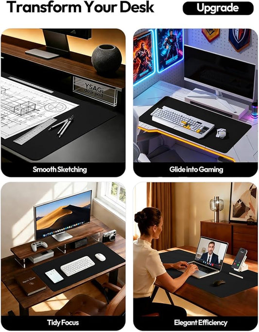 YSAGi Leather Desk Protector, Office Mat, Large Mouse Mat, Non-Slip PU Leather Blotter, Laptop Desk Mat, Waterproof Writing Pad for Office and Home(Black, 42" x 17.2")