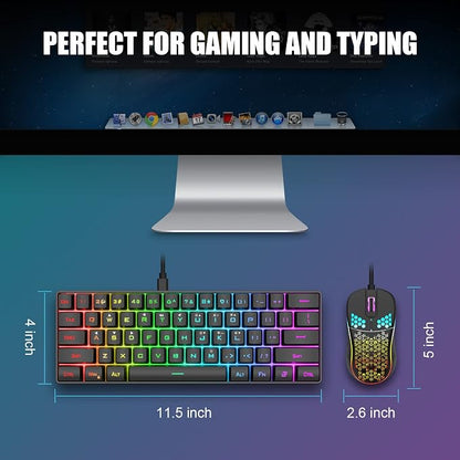 RedThunder 60% Gaming Keyboard and Mouse Combo, Ultra-Compact 61 Keys RGB Backlit Mini Keyboard, Lightweight 7200 DPI Honeycomb Optical, Wired Gaming Set for PC MAC PS5 Xbox Gamer(Black)