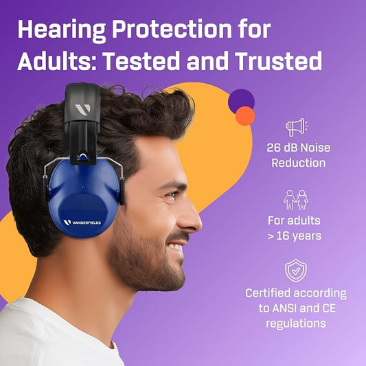 Vanderfields - Hearing Protection Ear Muffs - Over 31 dB (2K Hz) Broad Noise Cancelling Sound Reduction - Adults & Teens