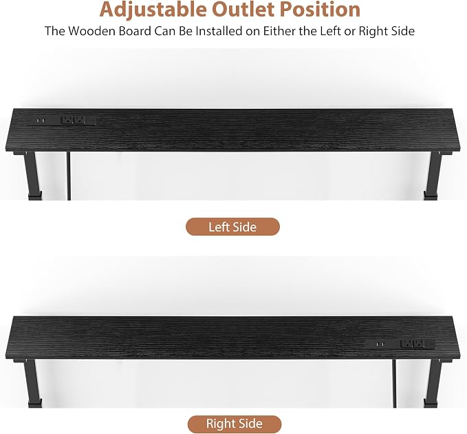 GRLEAF 35" Adjustable Height Narrow Console Table with Power Outlets, Long Sofa Table with Charging Station Behind Couch Table Skinny Entryway Table for Living Room, Hallway and Office – Black