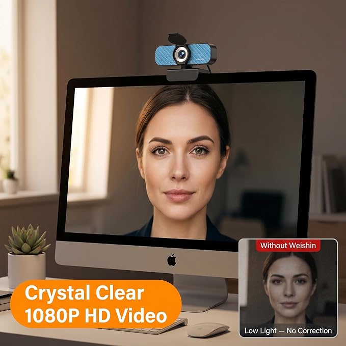 1080P Webcam for PC – Complete Your Setup, Built for Every Need | Plug and Play in Seconds, Crystal Clear Video, Noise-Canceling Mic, Works on Any Platform, Privacy Cover, Clip & 5ft Cable