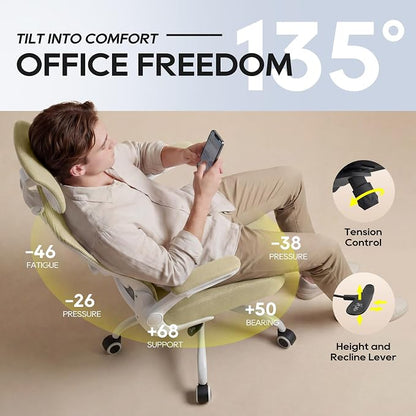Ergonomic Office Chair for Long Hours, Padded Lumbar Support for Lower Back Relief, 330 lb Capacity, Comfortable Computer Desk Chair for Home Office, Computer & Study