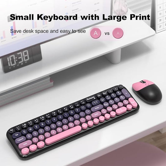 MOFII Wireless Keyboard and Mouse Combo, Compact Small Keyboard with Large Print, 2.4GHz Retro Typewriter Keyboard, Quiet Click Mouse for PC, Laptop, Desktop, Windows (Plum Pink Gradient)