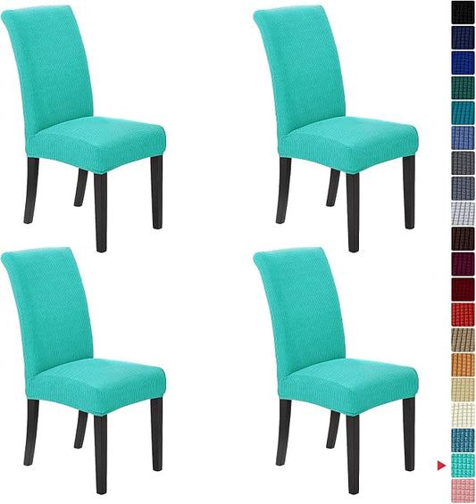 Stretch Chair Covers for Dining Room Set of 4, Removable Washable Dining Room Chair Covers, Dining Chair Slipcovers Seat Protector, Great for Home and Banquet Decoration (Turquoise, 4 Pack)