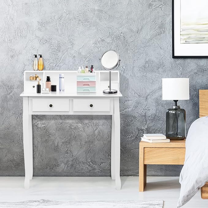 Giantex Writing Desk with 4 Drawers, Removable Floating Organizer 2-Tier Mission Home Computer Vanity Desk for Apartment Small Space, White