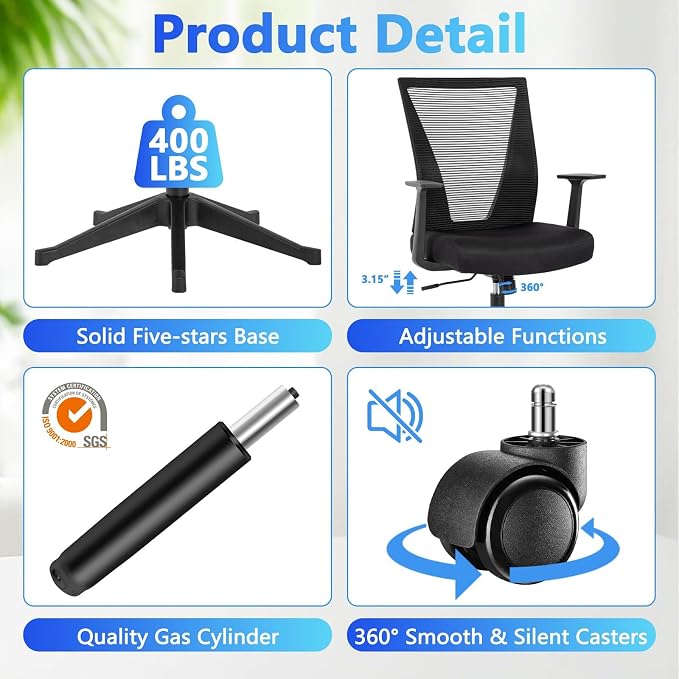 CLATINA Home Office Chair Ergonomic Desk Chair Mesh Computer Chairs with Armrests Executive Rolling Wheels Swivel Heavy Duty Chairs Office, Home, Black 10 Pack