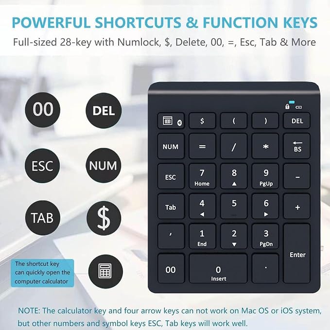 Lekvey Bluetooth Number Pad for Laptop, Wireless Numeric keypad, 28 Keys Numpad Number Keypad Bluetooth 10 Keys Number Pad for Laptop, MacBook Air/Pro, iMac, Surface Pro, etc
