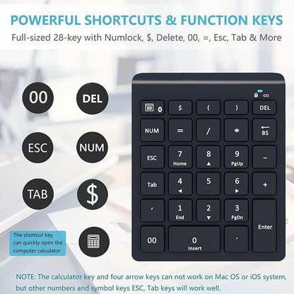 Lekvey Bluetooth Number Pad for Laptop, Wireless Numeric keypad, 28 Keys Numpad Number Keypad Bluetooth 10 Keys Number Pad for Laptop, MacBook Air/Pro, iMac, Surface Pro, etc