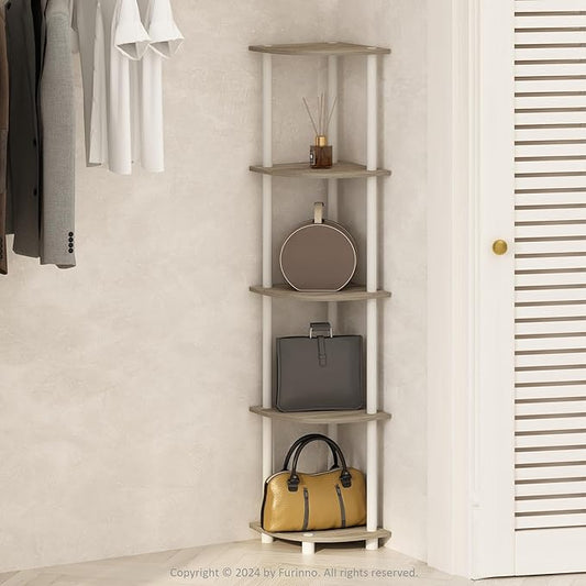 Furinno Turn-N-Tube Storage Shelves, 5-Tier Book Shelf, Corner Shelf, Toolless Open Shelves, for Organization and Storage, Living Room, Home Office, Hallway, Bedroom, Sonoma Oak