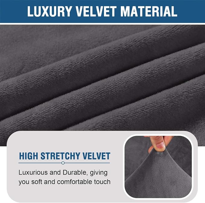 H.VERSAILTEX Armless Accent Chair Covers Thick Velvet Armless Chair Slipcovers High Stretch Chair Covers for Living Room Hotel Machine Washable Furniture Protector with Elastic Bottom, Grey