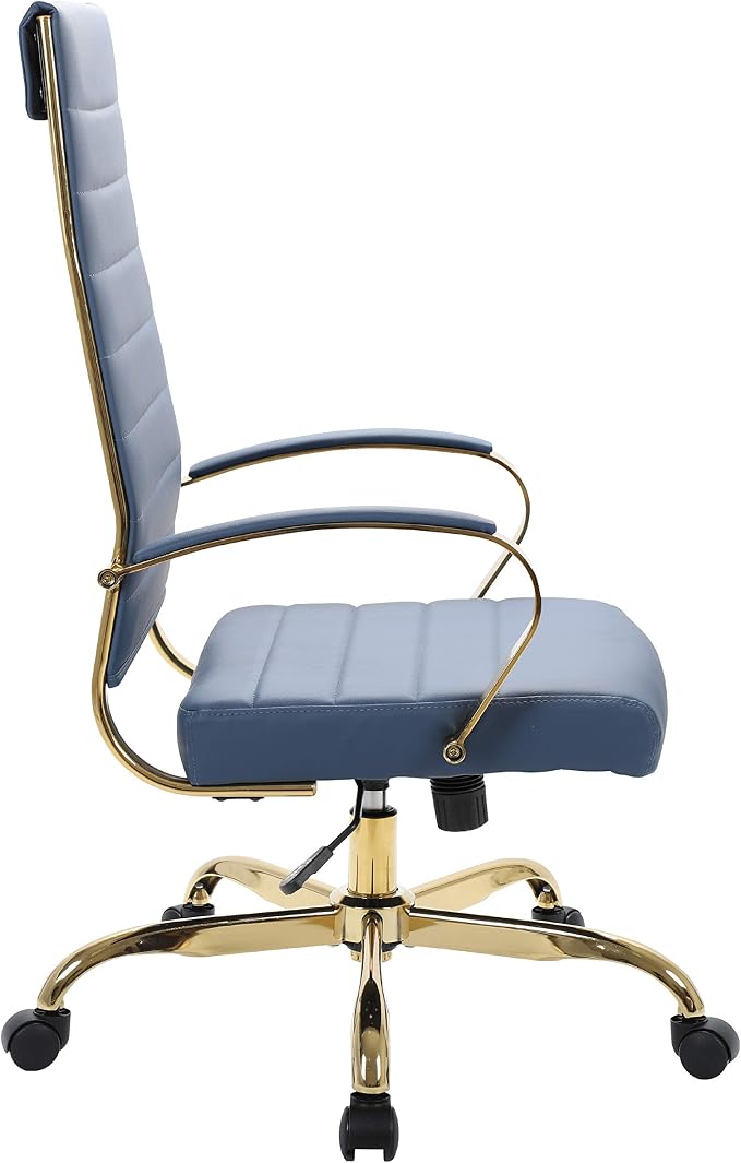 LeisureMod Modern High-Back Leather Office Chair - Swivel & Adjustable Executive Desk Chair with Gold Frame, Ergonomic Design for Home & Office (BOTG19BUL, Single)