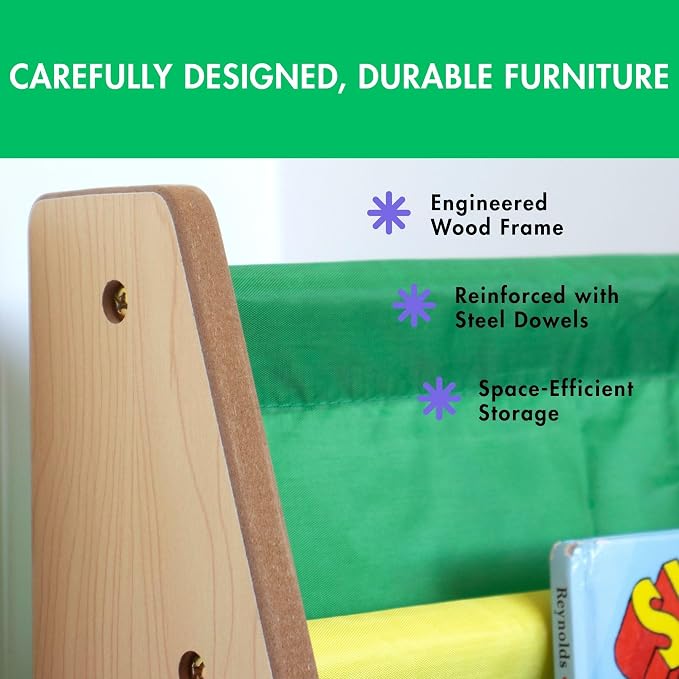 Humble Crew Kids Bookshelf, 4-Tier Front-Facing Book Display Organizer, Montessori Toddler Bookcase for Playroom, Bedroom & Reading Corner, Natural Wood/Primary