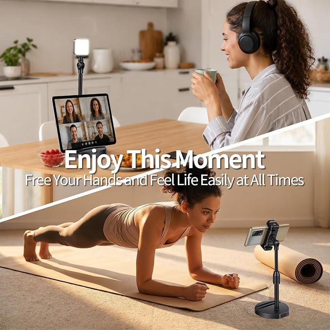 Webcam Stand for Desk with Phone Holder, Table Telescopic Camera Tripod, Webcam Mount Compatible with Logitech Webcam C922 C930e C920S C920 C615 C960 C920x BRIO 4K NexiGo N60, 1/4'' Thread